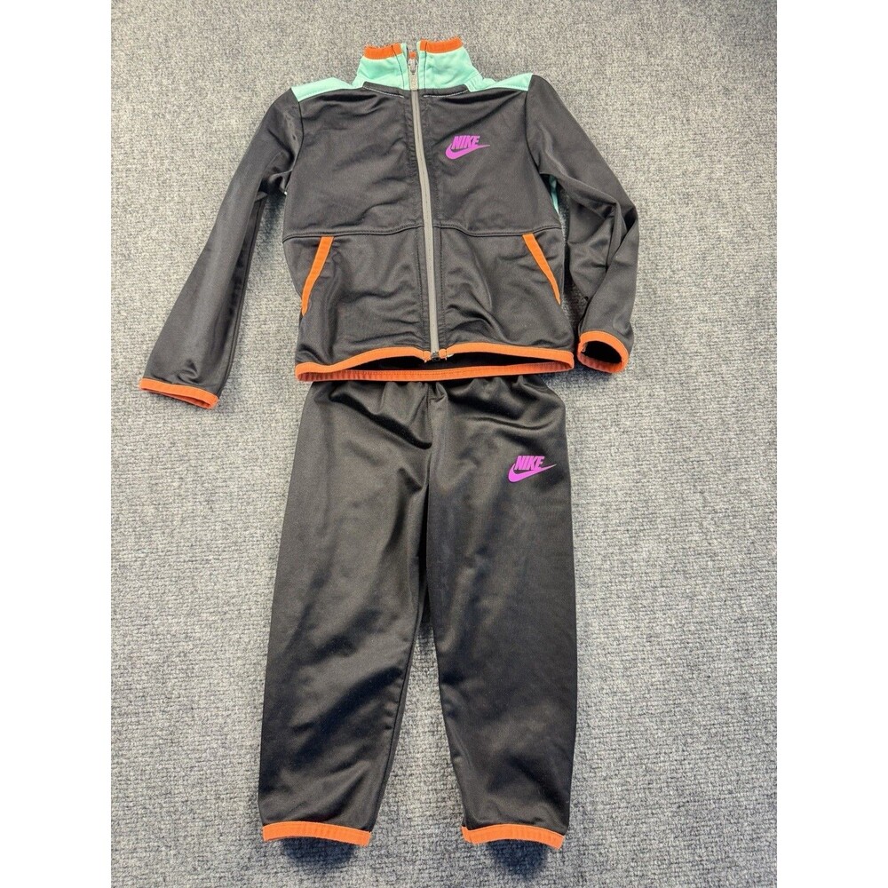 Nike Swoosh Toddler 2T Tracksuit Set Jacket Pants Just Do It Black Aqua Orange